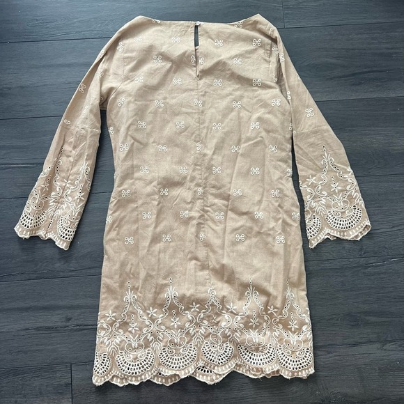 Sundance Royal Beauty Boho Embroidered Eyelet Sheath Dress Brown Tan Size P4 - Picture 4 of 9